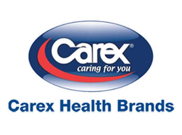 The Carex logo shows bold white text in a blue oval with a red swoosh and the tagline “caring for you,” symbolizing health, care, and support.