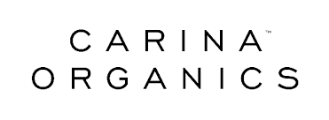 The Carina Organics logo features a simple, uppercase sans-serif font in black, reflecting a clean and natural brand identity.