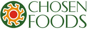 The Chosen Foods logo shows a green wordmark with a sun-like emblem in orange, green, and red beside it.