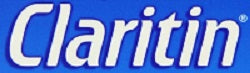 The CLARITIN logo displays the word “Claritin” in bold white italic letters on a blue background, with a clean, modern look and a small ® symbol.