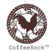 The CoffeeSock logo shows a rooster silhouette inside a patterned circular emblem, with the word “CoffeeSock™” below in simple text.