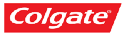 The Colgate logo features the brand name in bold white italic letters set against a bright red rectangular background, symbolizing freshness, confidence, and dental care.
