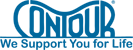 The Contour Next logo shows the word “Contour” in blue with a curved outline above, and the tagline “We Support You for Life” below, highlighting diabetes care support.