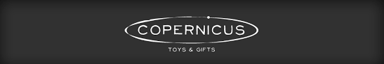 The Copernicus Toys logo displays the word “Copernicus” in simple white text inside a thin oval outline, with “Toys & Gifts” written below on a dark background.