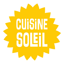 The Cuisine Soleil logo features a bright yellow sunburst shape with the brand name “CUISINE SOLEIL” in bold white uppercase letters centered inside.