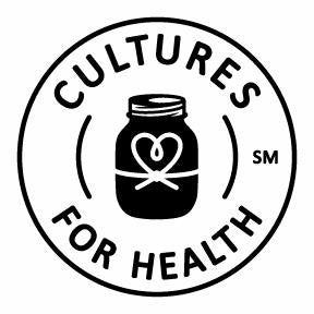 The Cultures For Health logo shows a jar with a heart inside a circle, with the words “Cultures For Health” around it.