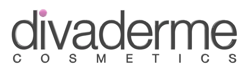 The logo displays “divaderme” in thin grey lowercase letters with a small pink dot above the first “i,” and “COSMETICS” written beneath it.
