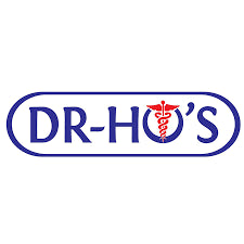 The DR HO'S logo shows “DR-HO’S” in bold blue letters within a rounded rectangle, with a red medical caduceus symbol inside the letter “O.”