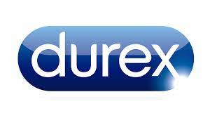 The Durex logo features the brand name in lowercase white letters inside a rounded blue rectangle with a glossy, reflective finish, symbolizing cleanliness, trust, and protection.