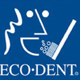 The Eco-DenT logo shows a white outline of a face brushing teeth with bubbles, set on a blue background, with the name “ECO-DENT” written below in white.