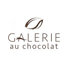 The Galerie au Chocolat logo shows a stylized cocoa bean above elegant text, with “GALERIE” in uppercase and “au chocolat” in lowercase, all in brown.