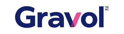 The GRAVOL logo features a clean and modern design with bold dark blue text with a pink gradient on the "V" and "O," plus a small ™ symbol in the top right.