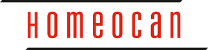 The Homeocan logo shows the word "Homeocan" in bold red uppercase letters, framed by thin black lines above and below.