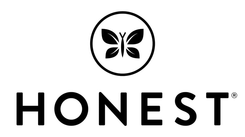 The Honest Company logo features a minimalist black butterfly made from four leaf shapes inside a circle, with the word “HONEST” in bold, uppercase letters below.