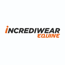 The Incrediwear logo shows the word “Incrediwear” in bold black italics with an orange “i,” and “Equine” in orange italics, conveying motion and energy.