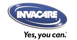 The Invacare logo shows “Invacare” in bold white letters inside a blue oval, with the tagline “Yes, you can.” written below in black.