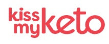 The Kiss My Keto logo shows the words “kiss my keto” in bold, rounded lowercase red letters with a clean, playful design.