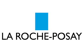 The La Roche-Posay logo features a bold blue rectangle above the brand name in black uppercase letters, using a clean, sans-serif font for a modern, professional look.