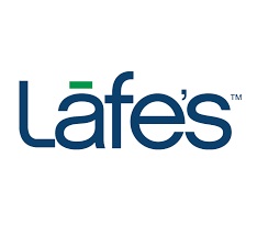 The Lafe's logo features the brand name in lowercase dark blue letters with a distinctive green macron (horizontal bar) above the "a" and a clean, modern typeface.