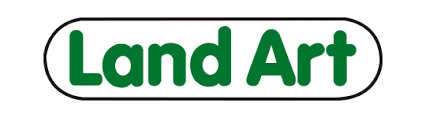 The Land Art logo features the brand name in bold green letters with rounded edges, enclosed in a thin black oval outline filled with a white background.