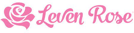 The Leven Rose logo features a stylized pink rose icon next to the brand name “Leven Rose” written in elegant, flowing cursive text, reflecting natural beauty and femininity.