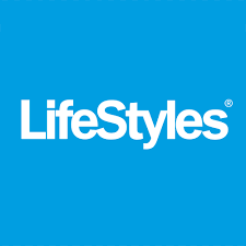 The LifeStyles logo shows the word “LifeStyles” in bold white letters on a bright blue background, using a clean, modern font with a registered trademark symbol.
