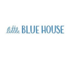 The Little Blue House by Hatley logo shows the brand name in light blue text with a simple, friendly font that reflects a cozy and playful family style.