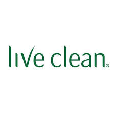 The Live Clean logo shows the words "live clean" in green lowercase letters, using a simple, natural-looking font.