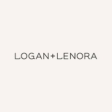 The Logan and Lenora logo features clean, modern black lettering that reads “LOGAN+LENORA” in all caps, with a simple plus sign between the names on a light background.