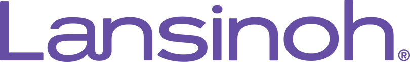 The Lansinoh logo features the brand name in smooth, rounded lowercase letters in a calming purple color, conveying softness, care, and support for mothers and babies.