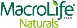 The MacroLife Naturals logo features the word “MacroLife” in dark green with a small leaf forming part of the letter “L,” and the word “Naturals” in a lighter green beneath it, along with “Est. 1998” in small text.