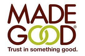 The MadeGood logo shows bold brown text with two green interlocking O's and the tagline "Trust in something good" underneath.