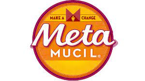 The Metamucil logo shows “Meta” in white script above “MUCIL” in bold caps, inside an orange circle with the phrase “Make a Change” at the top.