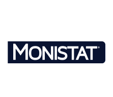 The MONISTAT logo displays bold, white uppercase text on a dark blue rectangular background, symbolizing reliability and effectiveness.