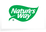 The Nature's Way logo shows the brand name in white text inside a green leaf shape, symbolizing its focus on natural health and herbal wellness.