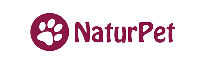 The NaturPet logo features a simple design with a dark red paw print enclosed in a circular icon, followed by the brand name “NaturPet” in matching dark red, rounded lettering — symbolizing warmth, care, and natural pet wellness.