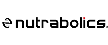 The Nutrabolics logo shows the brand name in bold black lowercase letters with a circular emblem suggesting motion and strength.