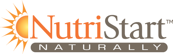 The NutriStart logo features an orange sunburst symbol beside the word “NutriStart” in orange and gray lettering, with the word “Naturally” shown below in a rounded rectangle.