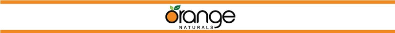 The Orange Naturals logo shows the word “orange” in black lowercase letters with an orange circle and green leaves forming the “o,” and “NATURALS” below in small uppercase letters.