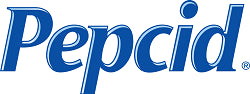 The PEPCID logo features the brand name in bold, italicized blue lettering with a slight shadow effect, giving it a dynamic and trustworthy appearance.