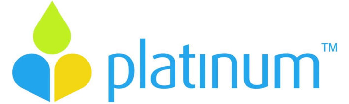 The Platinum Naturals logo features the word “platinum” in a clean, modern light blue font beside a three-part droplet symbol made of blue, green, and yellow shapes representing purity, vitality, and natural balance.