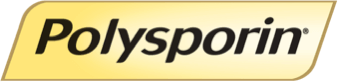 The POLYSPORIN logo features the brand name in bold black italicized text on a slanted yellow background, conveying a sense of urgency and care in wound treatment.