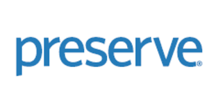 The Preserve logo shows the word “preserve” in lowercase blue letters with a clean, simple font, reflecting the brand’s eco-friendly focus.
