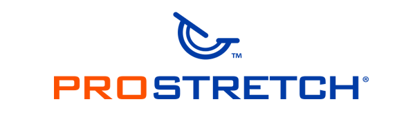The ProStretch logo features the word “PROSTRETCH” in bold uppercase letters, with “PRO” in orange and “STRETCH” in blue, and a curved blue icon above symbolizing motion and flexibility.