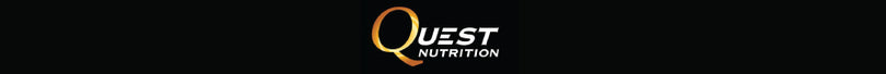 The Quest Nutrition logo shows a bold gradient “Q” with “UEST” and “NUTRITION” in white text on a black background, conveying strength and energy.
