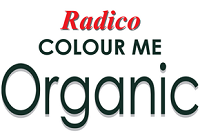 The Radico logo features the brand name “Radico” in red above the phrase “COLOUR ME Organic” in bold black and green letters, representing natural beauty and eco-friendly hair care.