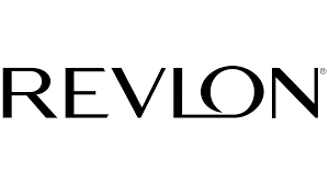 The Revlon logo displays "REVLON" in bold, black, uppercase serif letters, exuding elegance and sophistication.