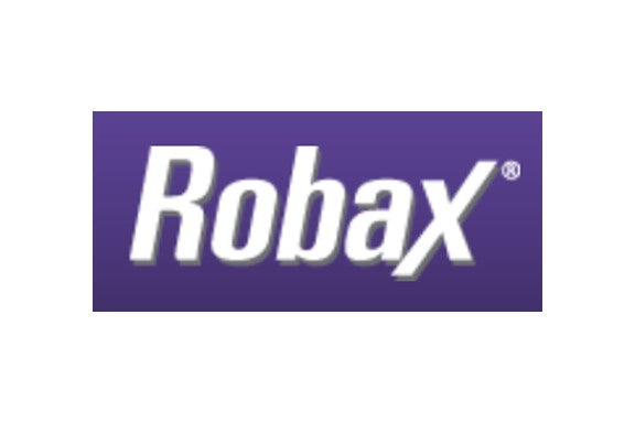 The ROBAX logo features the brand name “Robax” in bold, white italicized letters with a capital “R” and stylized “x,” set against a deep purple rectangular background.