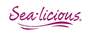 The logo shows the word “Sea-Licious” in flowing pink script, with two curved wave-like lines underneath, creating a friendly and fresh ocean-inspired look.