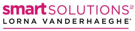The Smart Solutions Lorna Vanderhaeghe logo shows the word “smart” in pink, “SOLUTIONS” in grey, and the name “LORNA VANDERHAEGHE” in black capital letters beneath, separated by a thin pink line.